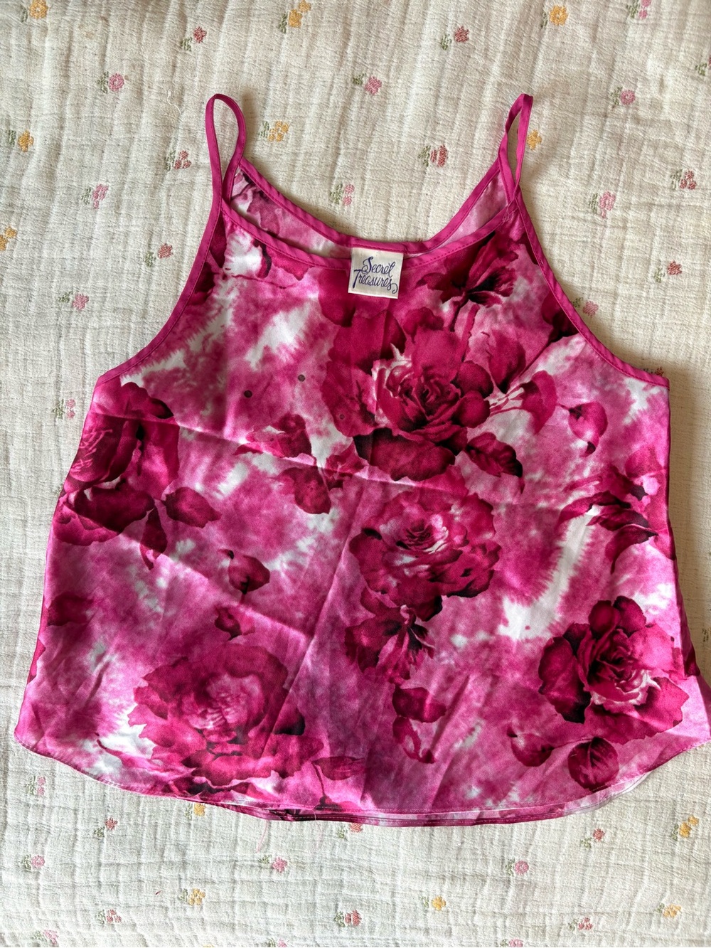 Vintage Sweet Coquette Floral Pink Satin Cami Tank Top